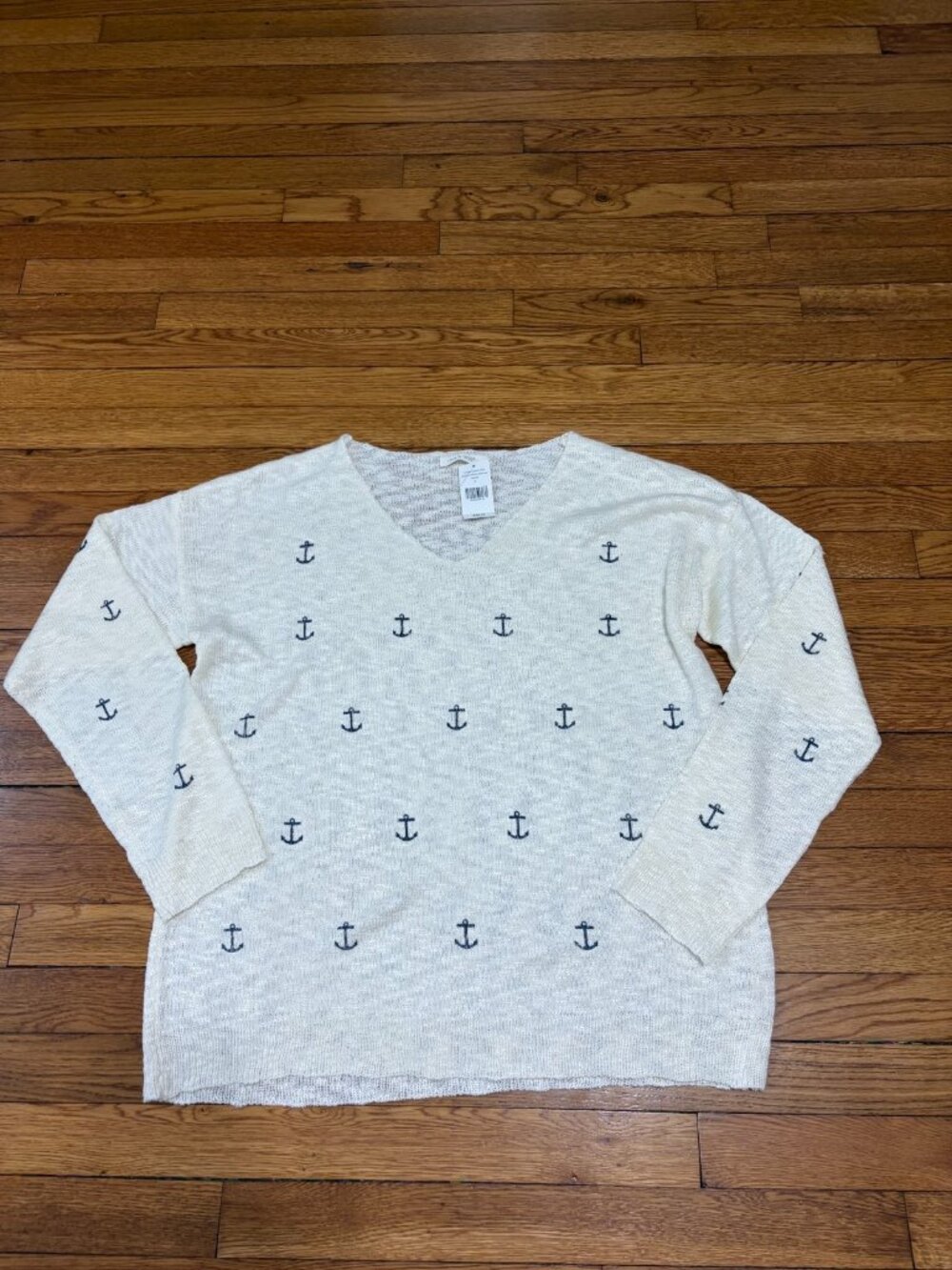Mia & Tess Womens Sweater Sz XL White Nautical Woven Open-Knit Top NWT $40